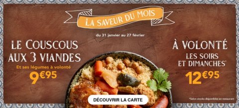 La saveur du mois  le couscous aux 3 viandes dans votre restaurant Flunch à Vannes